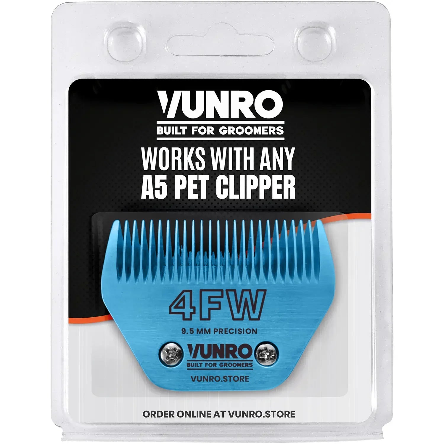 VUNRO 4FW Wide Blue Steel dog clipper blade retail pack